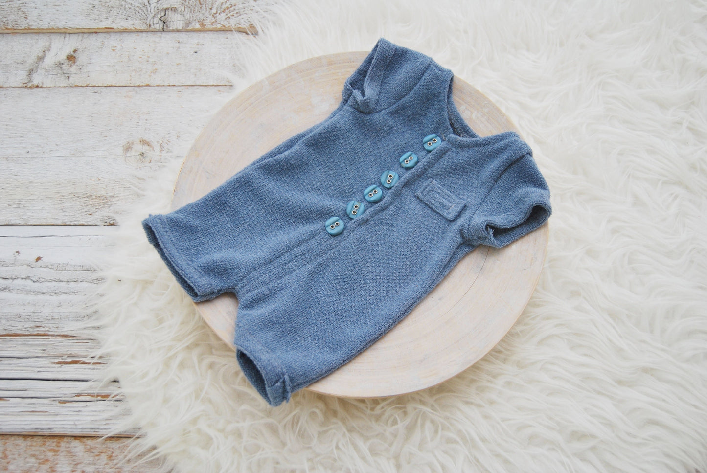 Blue newborn romper with short sleeve, newborn boy photo outfit,  knit newborn romper, newborn photo prop, newborn photography romper