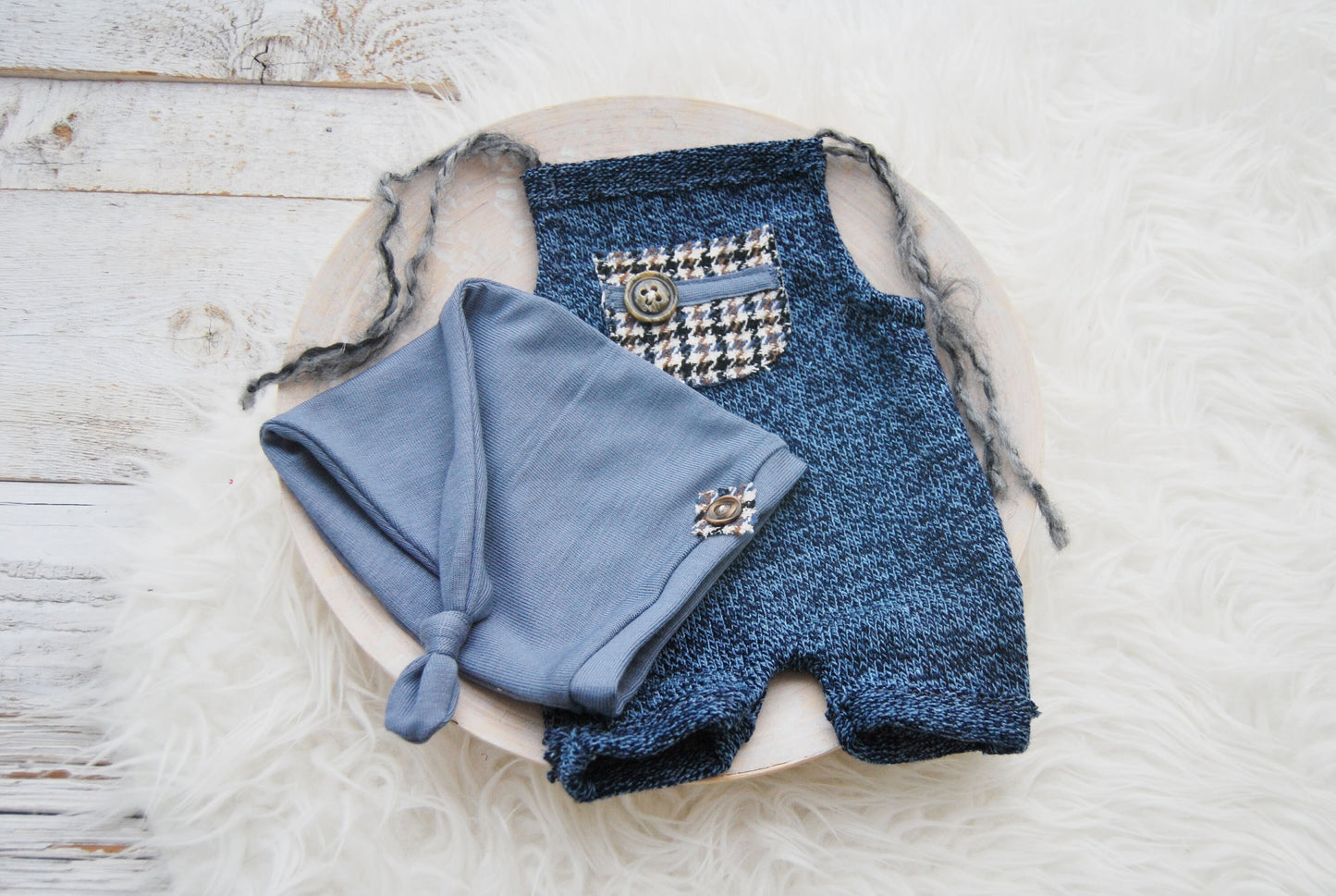 Blue Newborn Boy Romper and Hat Set, Newborn Photography Props, Baby Boy Outfit, Photo Prop Product, Newborn Boy Romper, Newborn Sleepy Hat