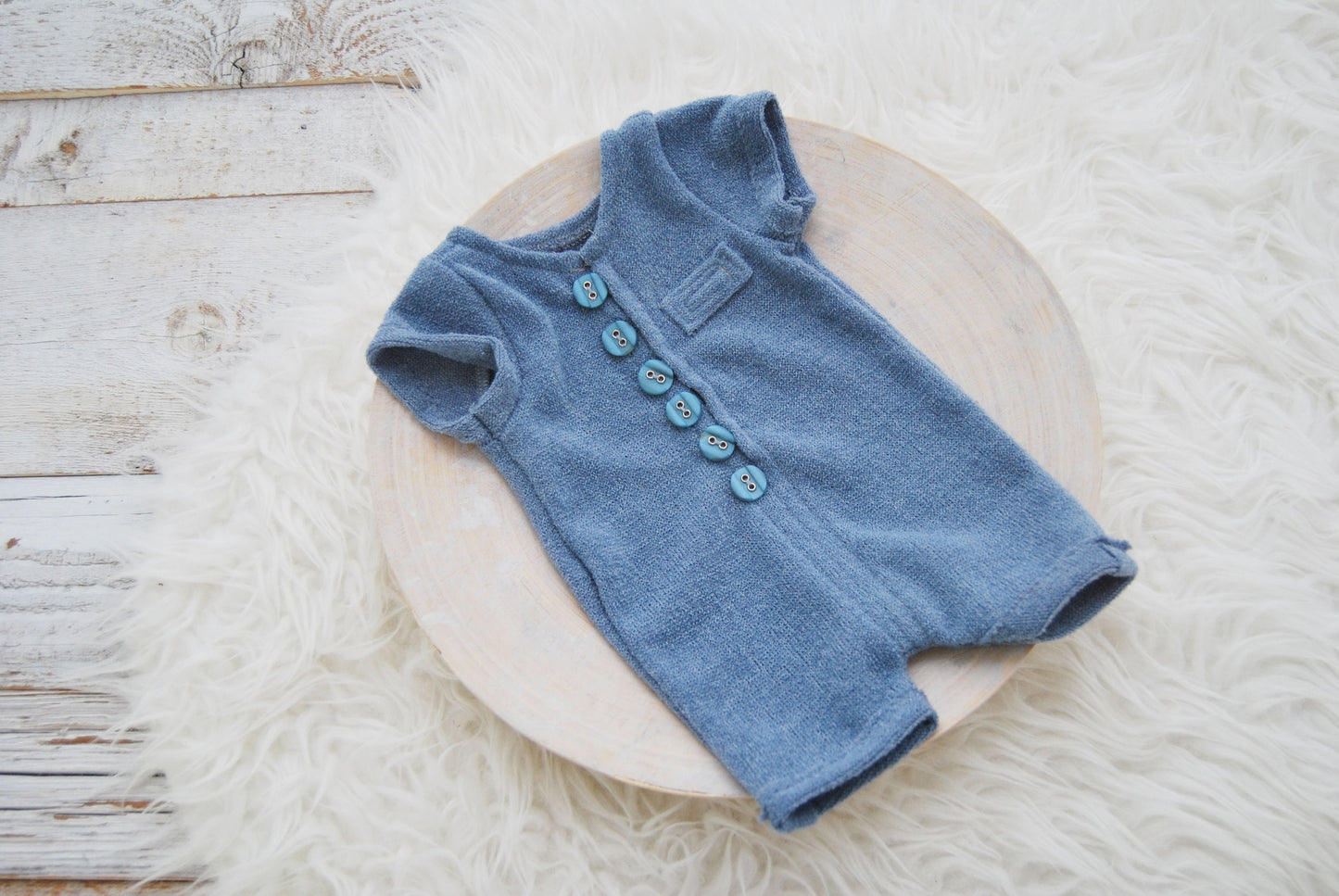 Blue newborn romper with short sleeve, newborn boy photo outfit,  knit newborn romper, newborn photo prop, newborn photography romper