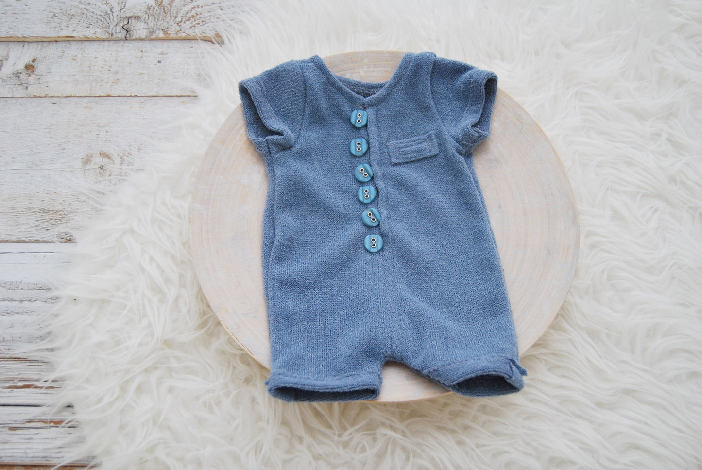 Blue newborn romper with short sleeve, newborn boy photo outfit,  knit newborn romper, newborn photo prop, newborn photography romper