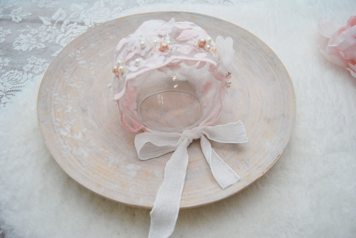 Lace Bonnet Newborn, Photo Prop Bonnet, Floral Bonnet, Lace Baby Bonnet, Baby Girl Photo Prop, Newborn Props