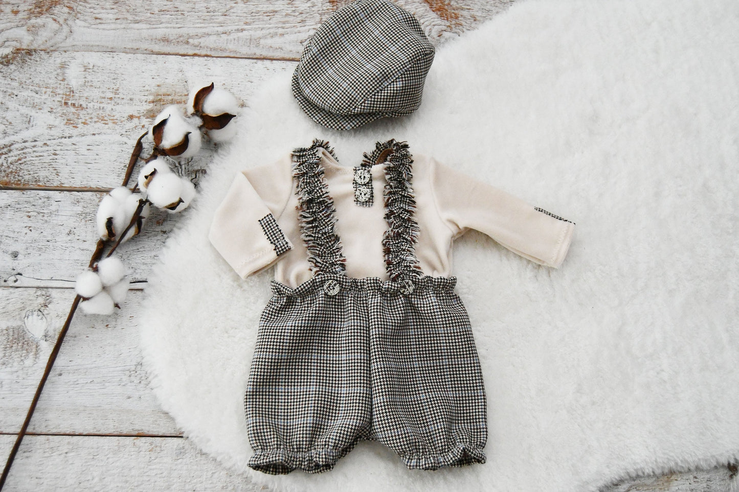 Newborn Boy Outfit, Photography Props Newborn, Baby Boy Photography Set: top, pants, cap, Photo Outfit Baby Boy