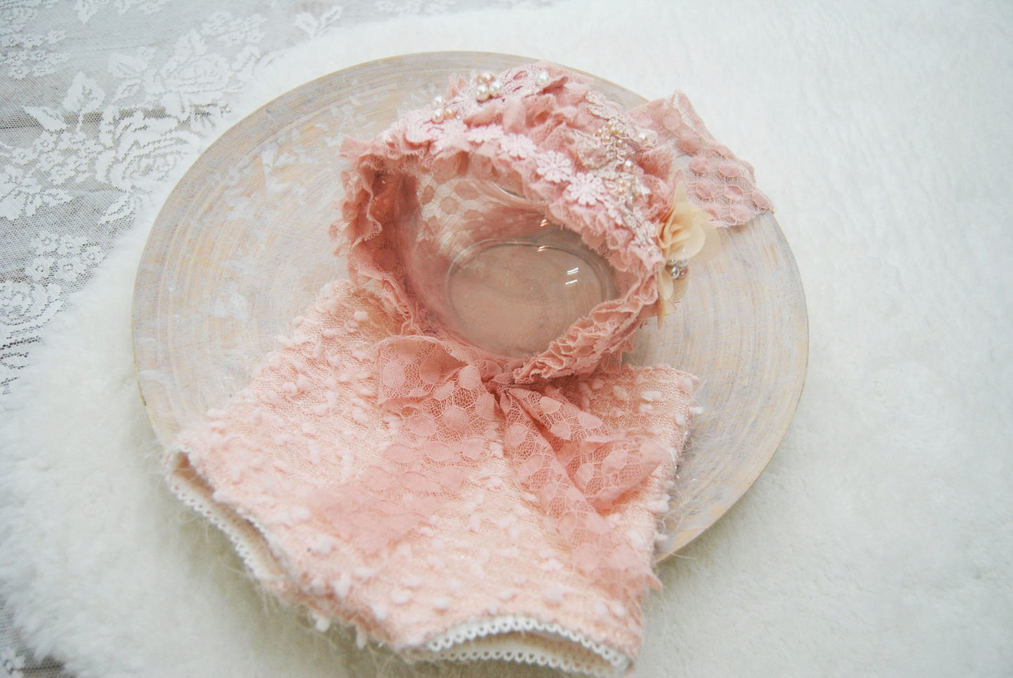 Newborn Girl Photo Outfit, Newborn Photo Prop SET, Lace Bonnet Baby Girl, Newborn Panties, Pink Newborn Outfit, Newborn Bonnet