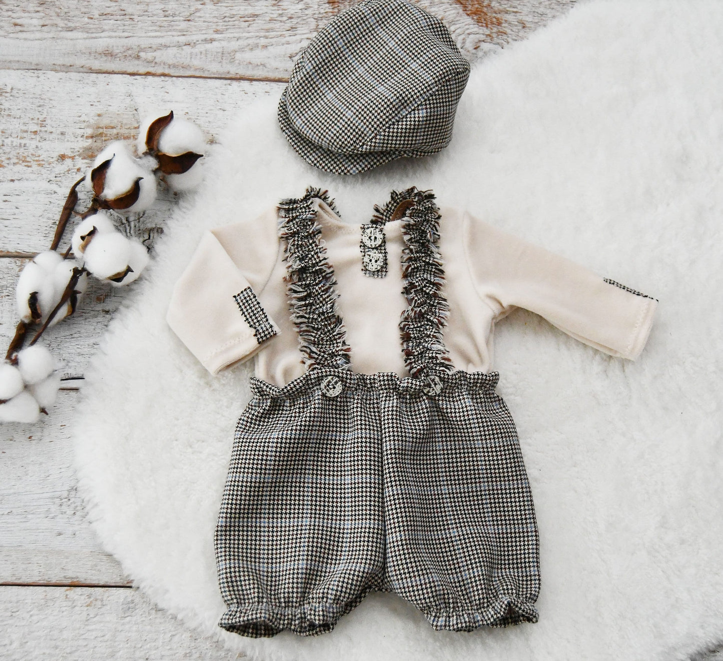 Newborn Boy Outfit, Photography Props Newborn, Baby Boy Photography Set: top, pants, cap, Photo Outfit Baby Boy