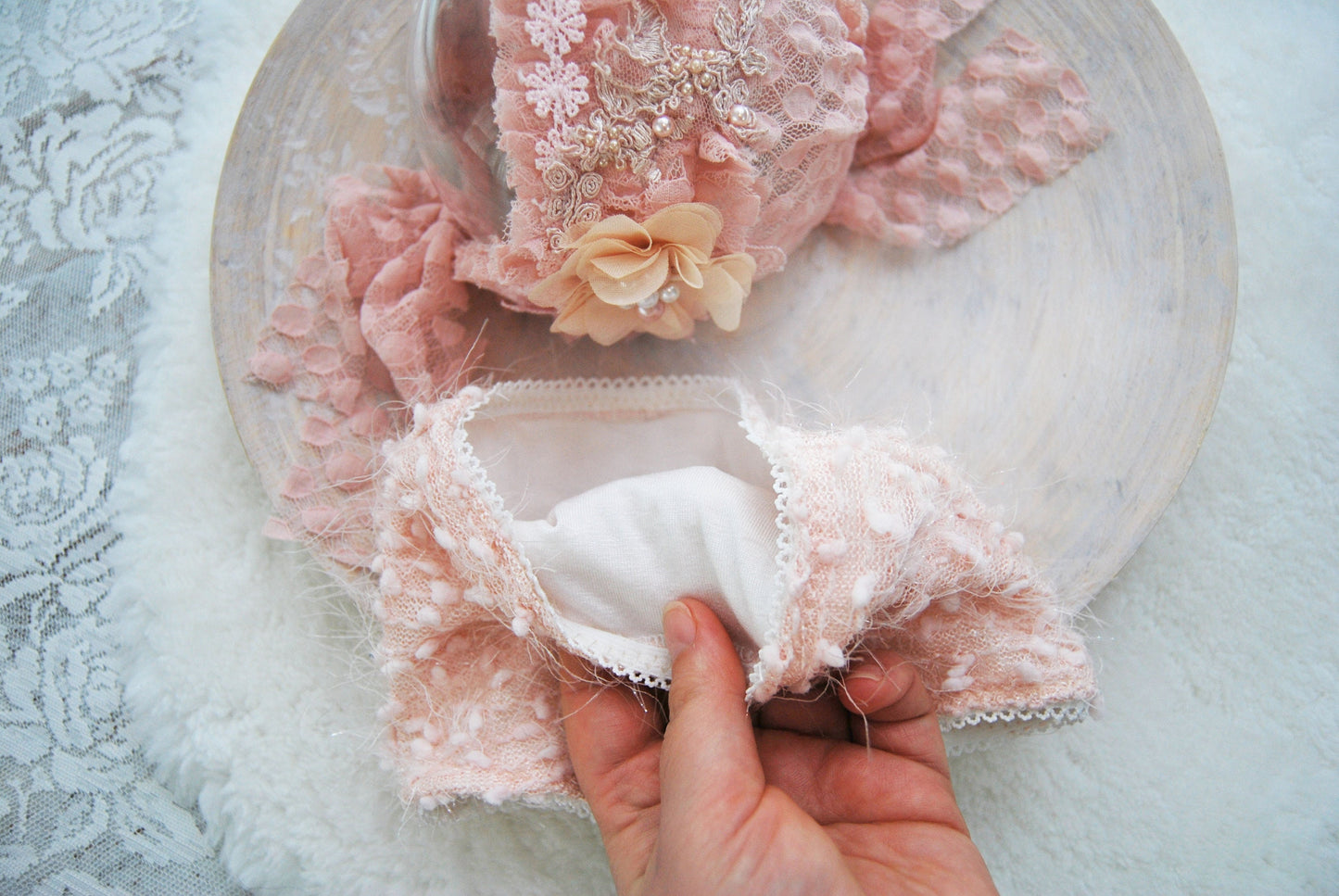 Newborn Girl Photo Outfit, Newborn Photo Prop SET, Lace Bonnet Baby Girl, Newborn Panties, Pink Newborn Outfit, Newborn Bonnet