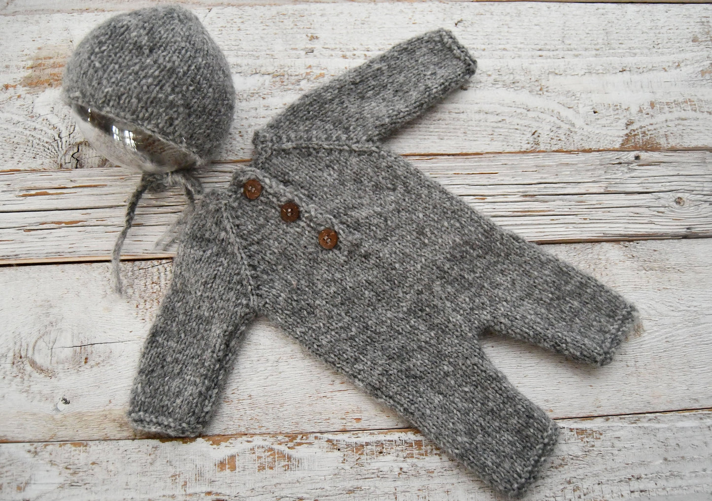 Knit Romper Newborn Boy, Gray Photo Prop Outfit, Newborn Photography Prop, Newborn Bonnet, Knitted Overall Set, Alpaca Baby Outfit