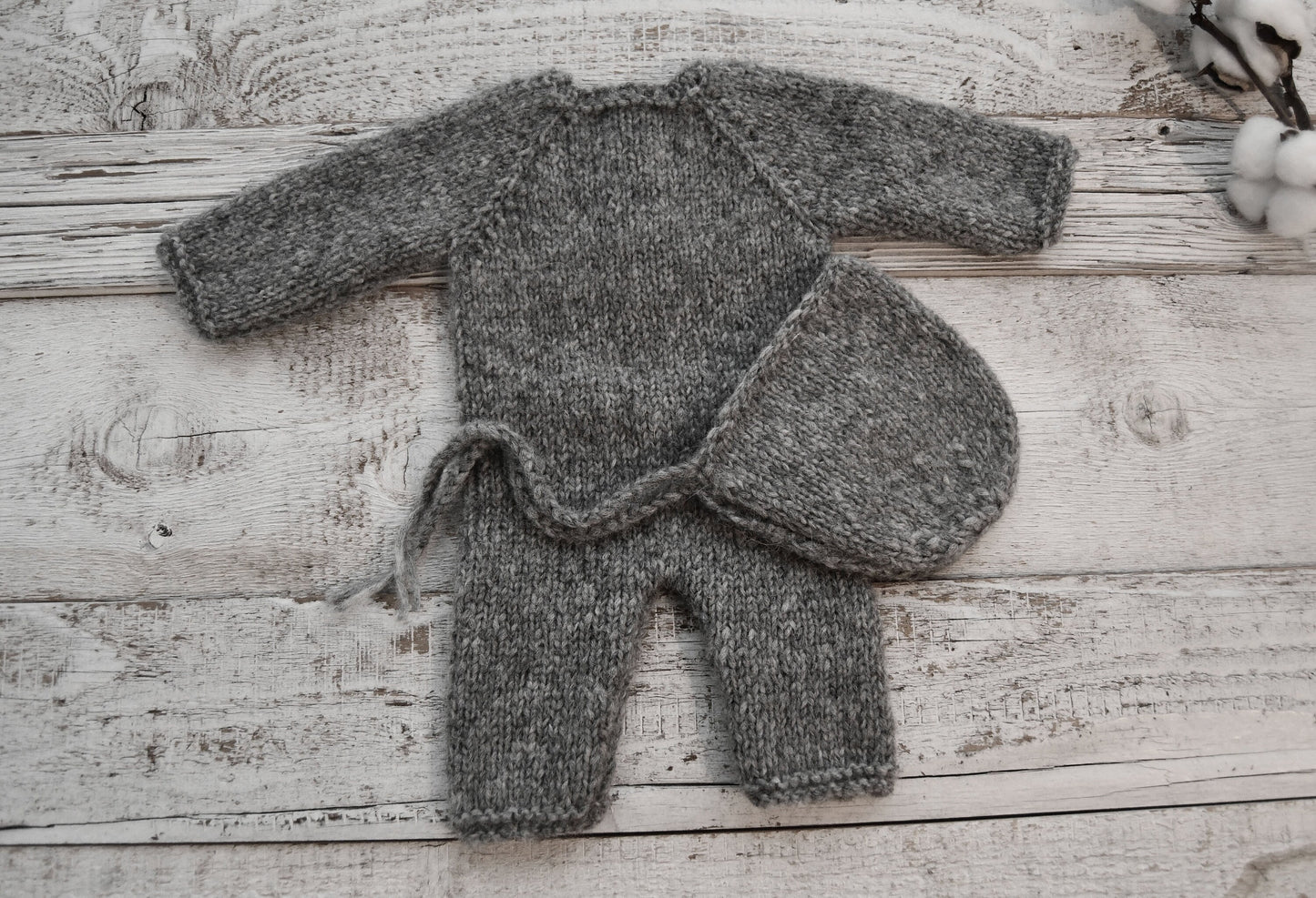 Knit Romper Newborn Boy, Gray Photo Prop Outfit, Newborn Photography Prop, Newborn Bonnet, Knitted Overall Set, Alpaca Baby Outfit