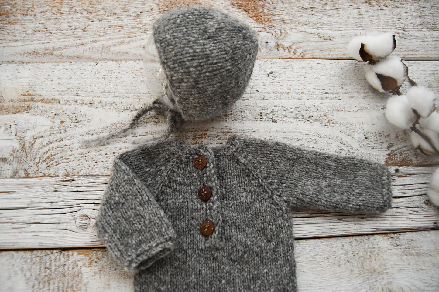 Knit Romper Newborn Boy, Gray Photo Prop Outfit, Newborn Photography Prop, Newborn Bonnet, Knitted Overall Set, Alpaca Baby Outfit