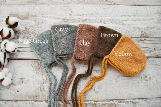 Knit Newborn Bonnet, Alpaca Bonnet Baby, Newborn Photo Props, Knitted Baby Bonnet, Newborn Hat, Neutral Photo Props