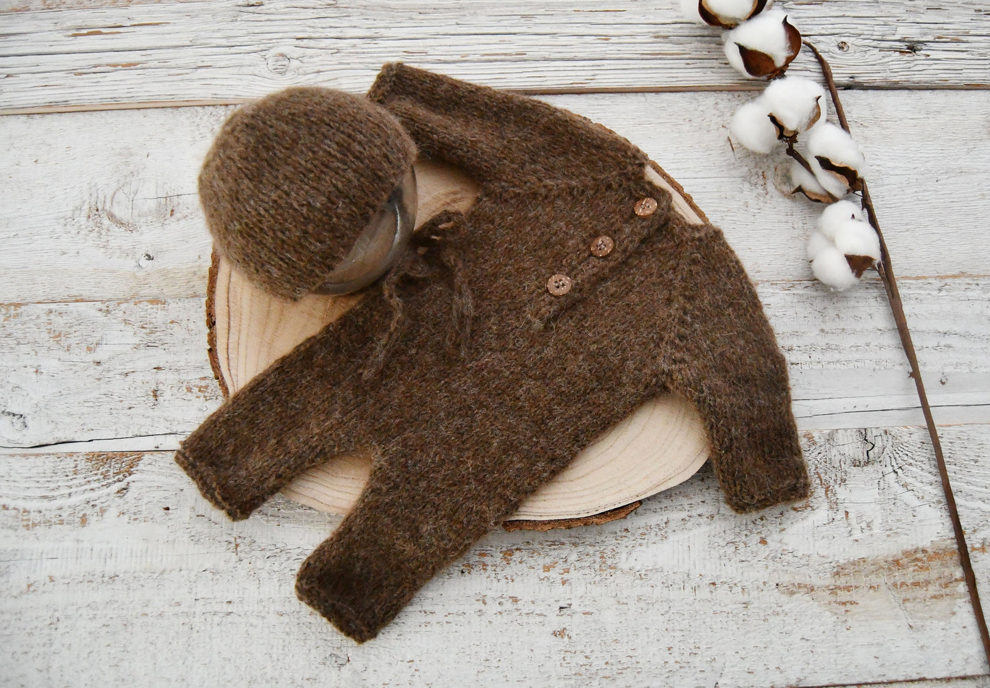 Newborn Knit Outfit, Newborn Romper & Bonnet, Handknitted Baby Props, Alpaca Overall Newborn, Photography Outfit, Newborn Outfit Photography