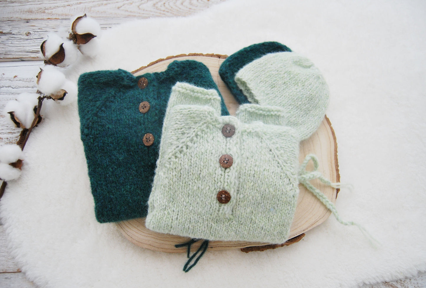 Knit Baby Boy Romper, FOREST GREEN Overall for Photo Shoot, Newborn Photography Romper, Newborn Boy Knitted Romper and Hat, Knit Hat Baby