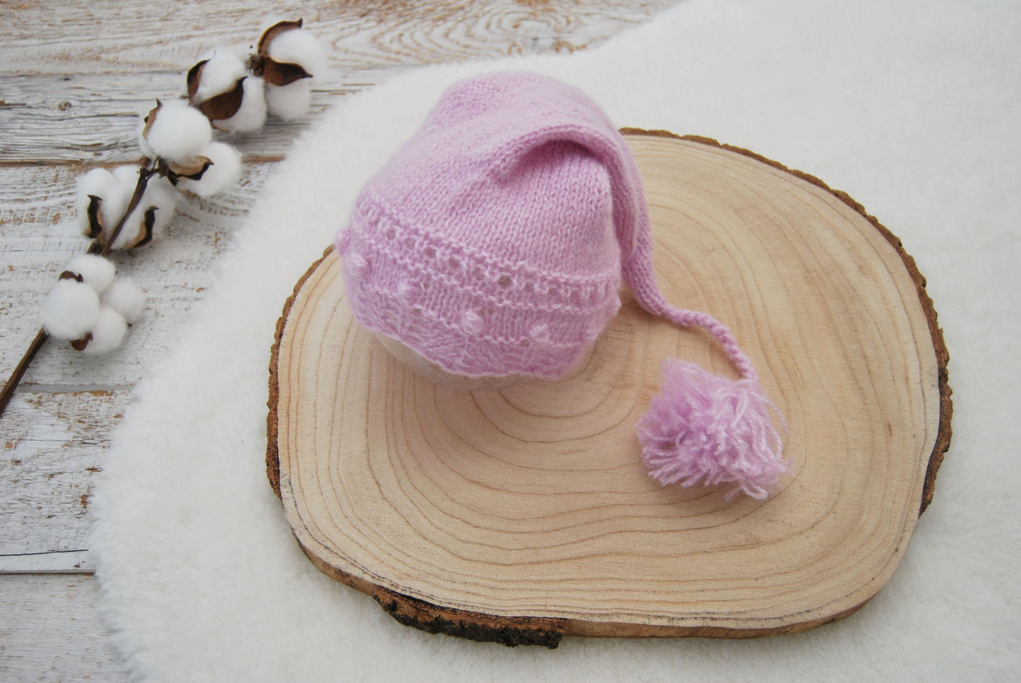 Knit Newborn Hat with Pompom, Newborn Photo Prop Hat, Knitted Hat Baby Props, Newborn Photography Beanie, Photo Shoot Beanie Baby