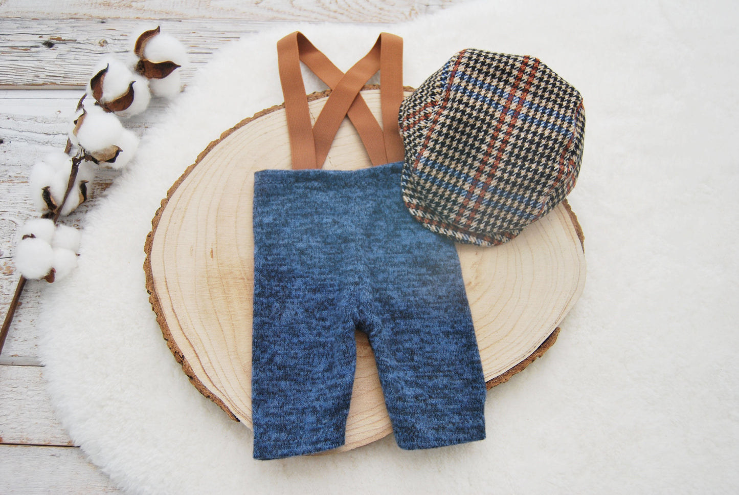 Newborn Boy Set: Pants & Newsboy Hat; Newborn Photo Outfit; Photography Prop for Newborn Boys, Blue Boy Pants and Hat Set; Newborn Props