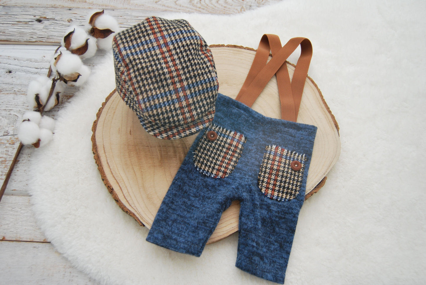 Newborn Boy Set: Pants & Newsboy Hat; Newborn Photo Outfit; Photography Prop for Newborn Boys, Blue Boy Pants and Hat Set; Newborn Props