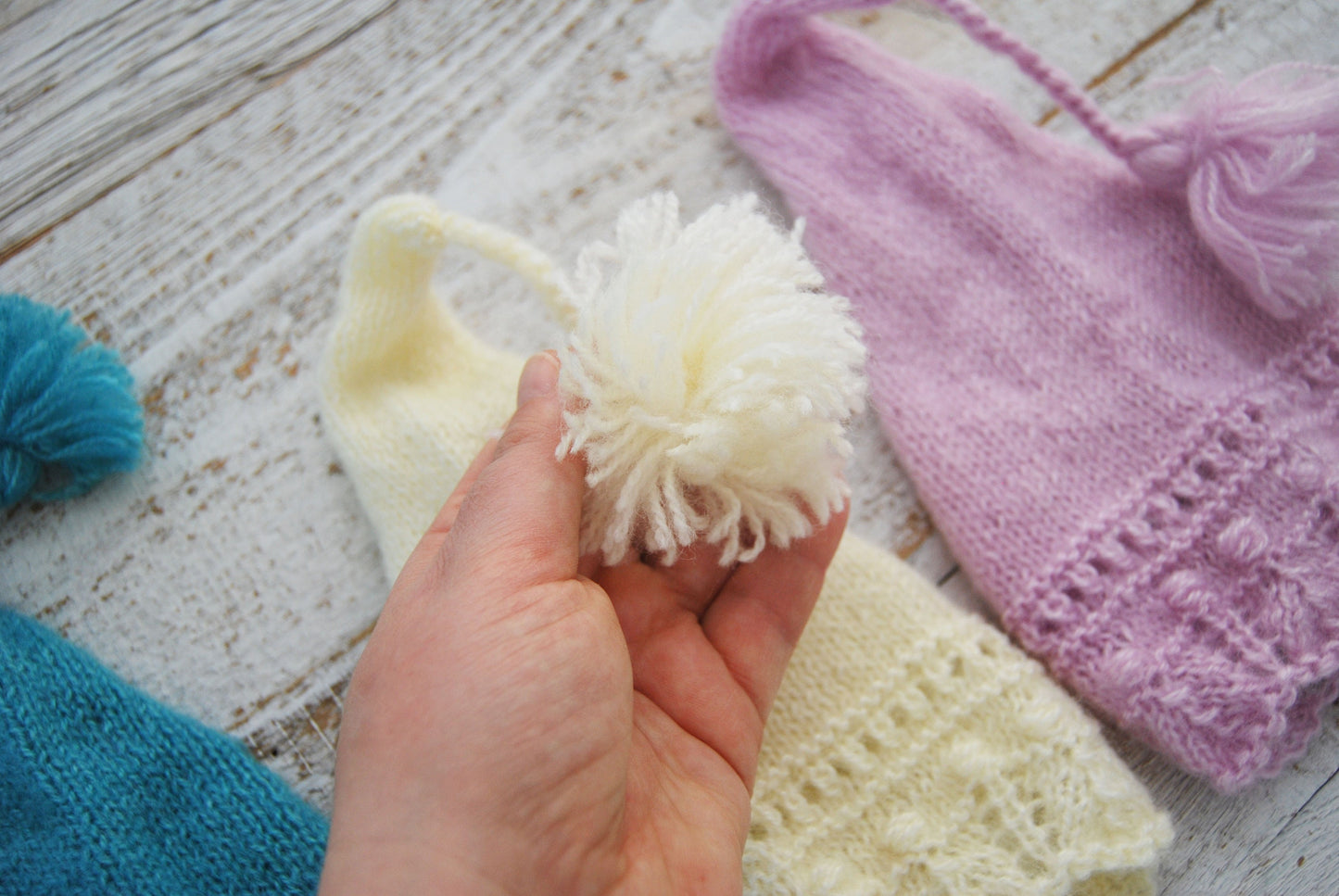 Knit Newborn Hat with Pompom, Newborn Photo Prop Hat, Knitted Hat Baby Props, Newborn Photography Beanie, Photo Shoot Beanie Baby