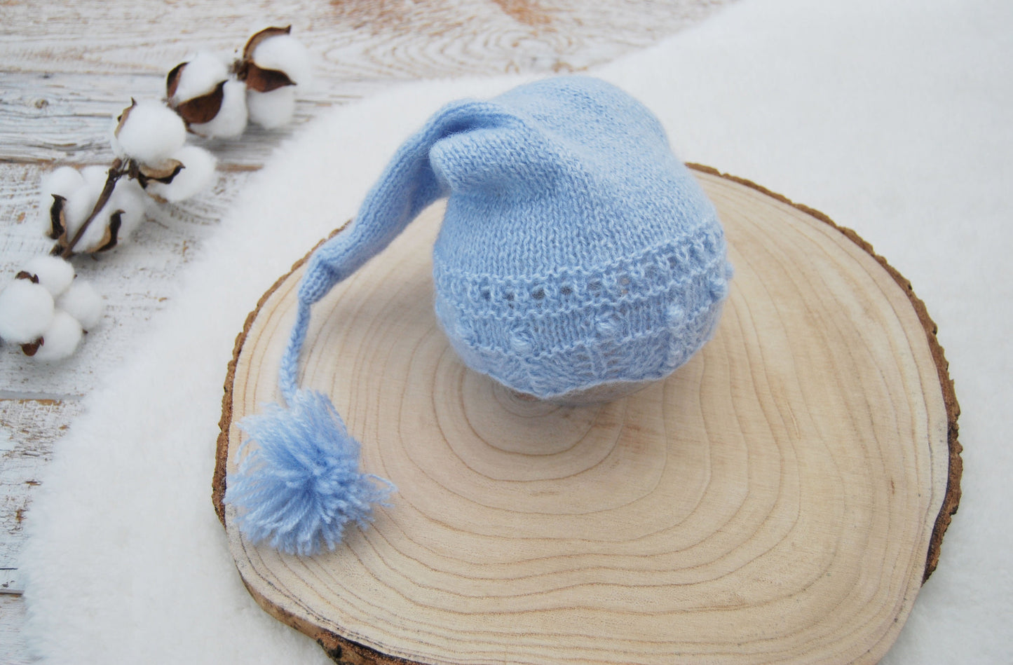 Knit Newborn Hat with Pompom, Newborn Photo Prop Hat, Knitted Hat Baby Props, Newborn Photography Beanie, Photo Shoot Beanie Baby