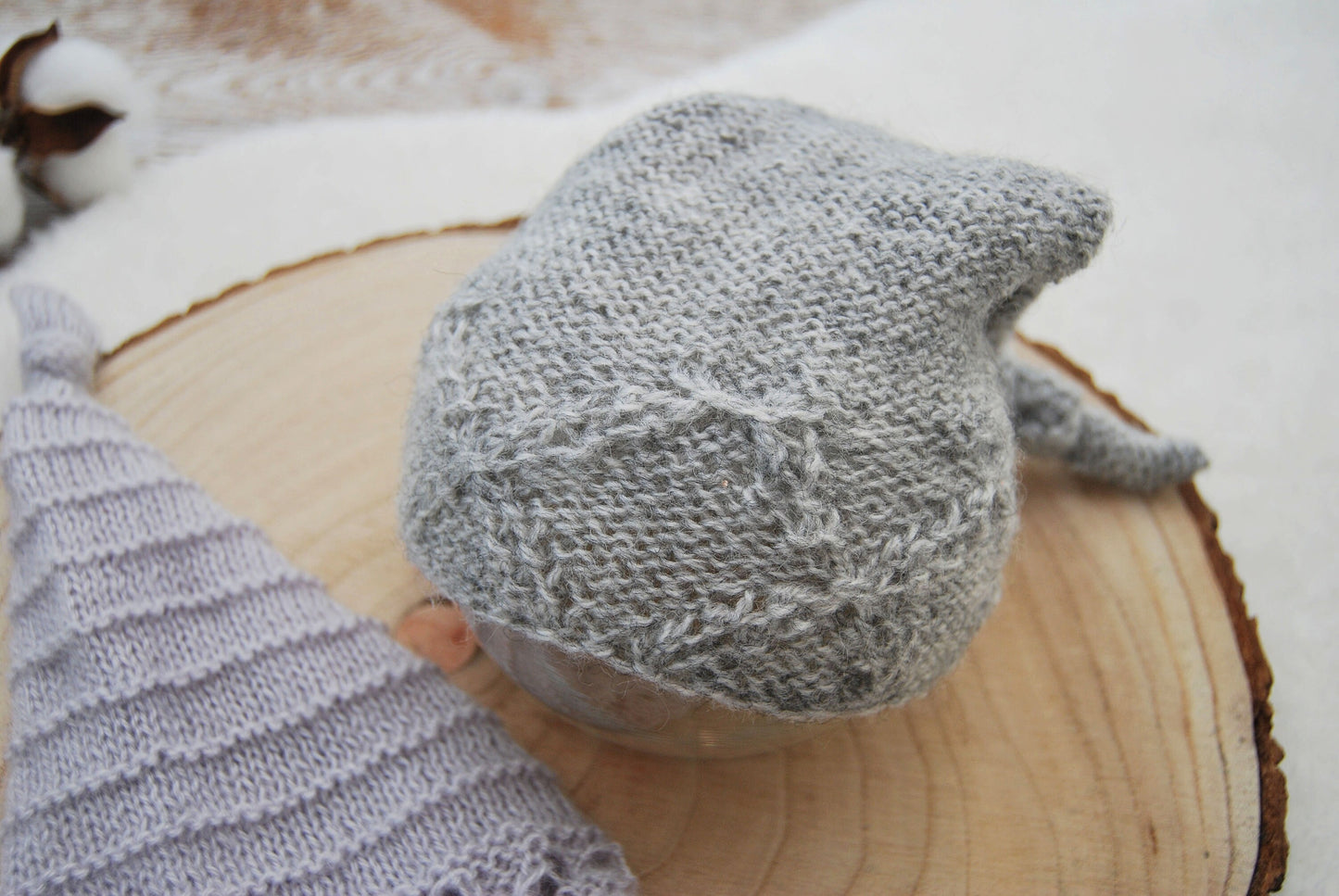 Newborn Knit Hat, Baby Sleepy Hat, Gray Pixie Hat Newborn, Photography Prop Newborn, Knot Baby Hat, Neutral Baby Props