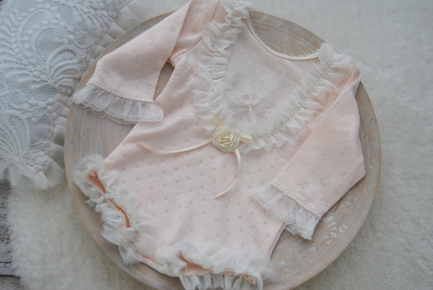 Pink Newborn Romper, Newborn Photography Props, Baby Girl Outfit with Ruffles, Newborn Bodysuit for Photo Shoots