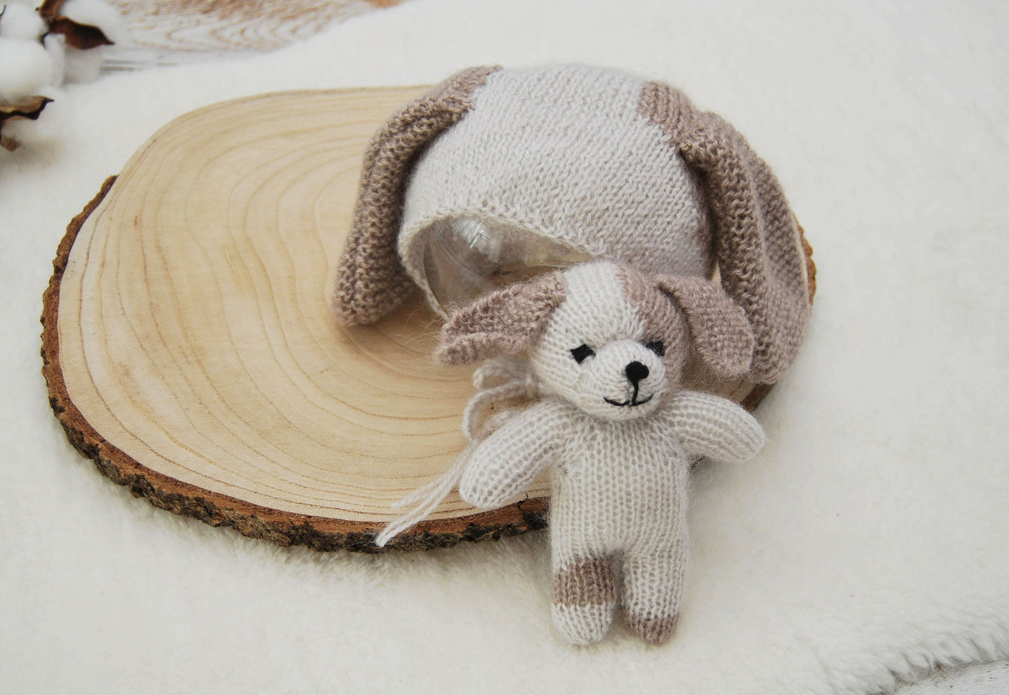 Newborn Toy Photo Prop, DOG Cuddle Toy & Newborn Bonnet, Newborn Props, Photography Set, Newborn Lovey