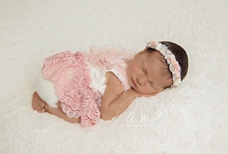 Newborn props baby outfit, Newborn photo prop, Pink romper with ruffles for baby girls, Newborn photography prop