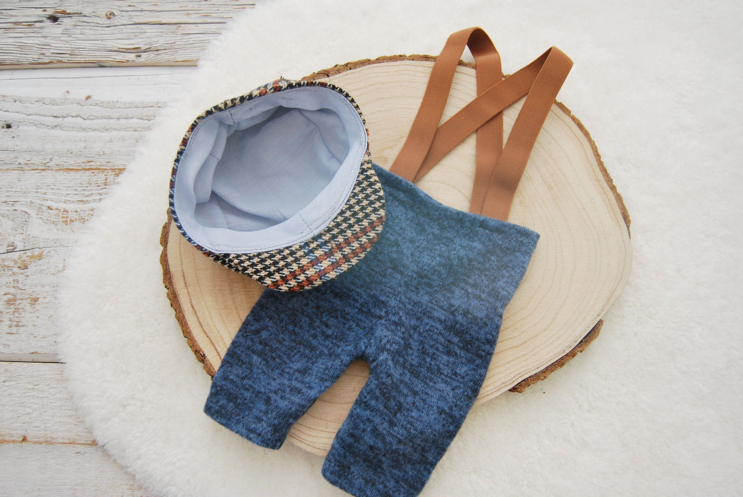 Newborn Boy Set: Pants & Newsboy Hat; Newborn Photo Outfit; Photography Prop for Newborn Boys, Blue Boy Pants and Hat Set; Newborn Props