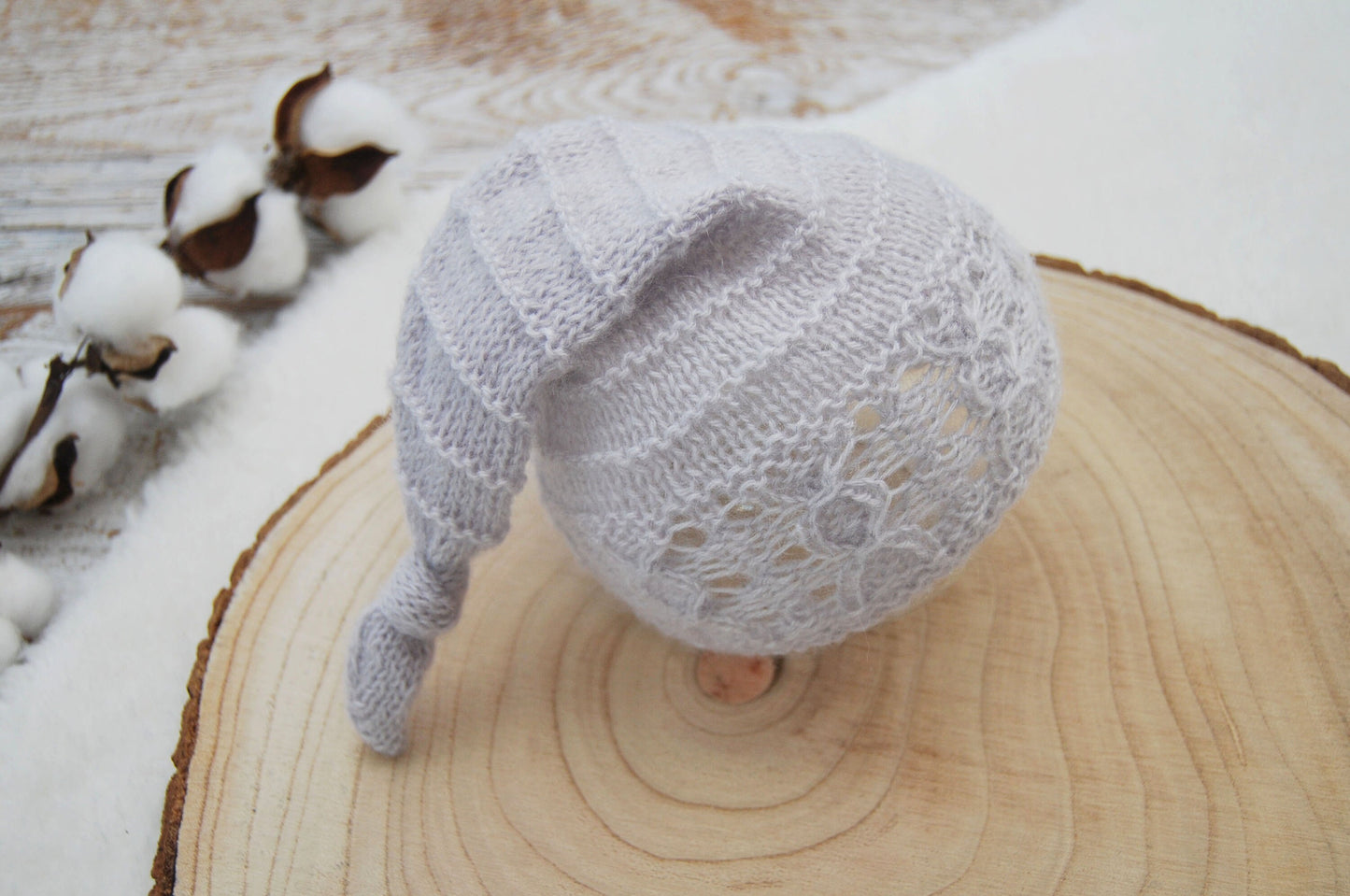 Newborn Knit Hat, Baby Sleepy Hat, Gray Pixie Hat Newborn, Photography Prop Newborn, Knot Baby Hat, Neutral Baby Props