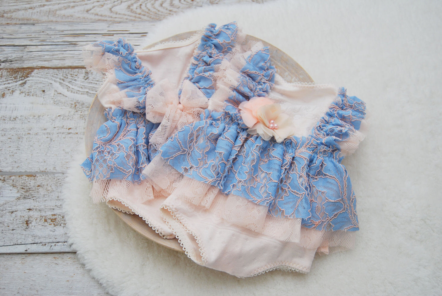 Newborn Romper, Newborn Photo Prop Dress, Lace Romper Baby Girl, Blue Pink Baby Girl Photo Outfit, Photography Props, Baby Photo Prop