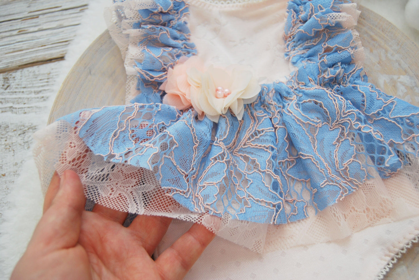 Newborn Romper, Newborn Photo Prop Dress, Lace Romper Baby Girl, Blue Pink Baby Girl Photo Outfit, Photography Props, Baby Photo Prop