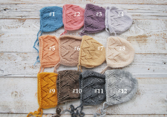 Hand Knitted Newborn Bonnet, Photo Prop Bonnet, Newborn Knit Bonnet, Baby Bonnet Photo Prop, Newborn Photography Props, Baby Hat