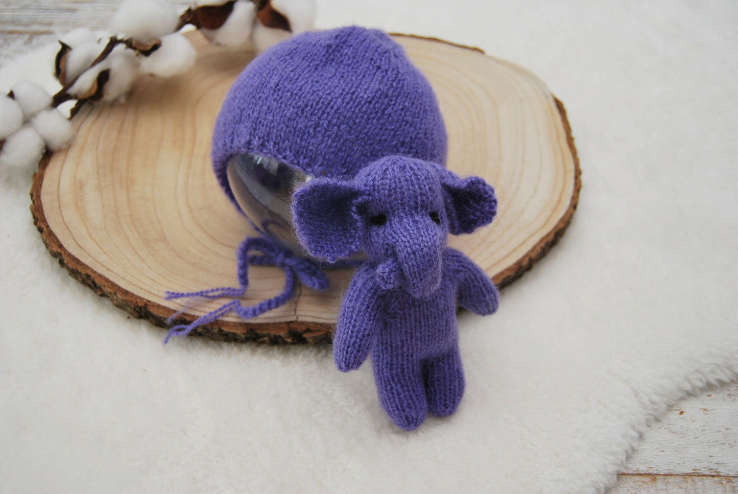 Knitted Toy Newborn Photo Prop - CHOOSE COLOR, Elephant Toy & Bonnet, Knit Newborn Props, Newborn Cuddle Toy, Photography Props