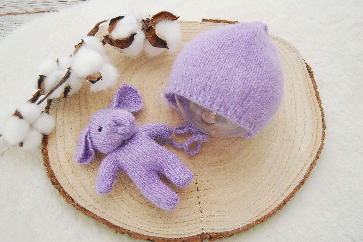 Knitted Toy Newborn Photo Prop - CHOOSE COLOR, Elephant Toy & Bonnet, Knit Newborn Props, Newborn Cuddle Toy, Photography Props