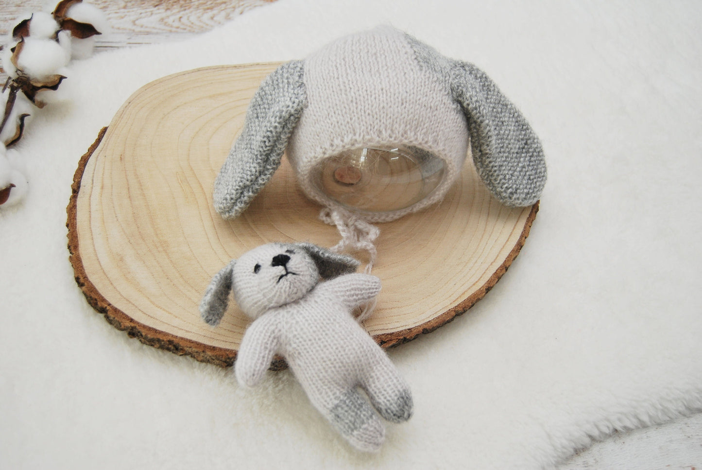 Newborn Toy Photo Prop, DOG Cuddle Toy & Newborn Bonnet, Newborn Props, Photography Set, Newborn Lovey