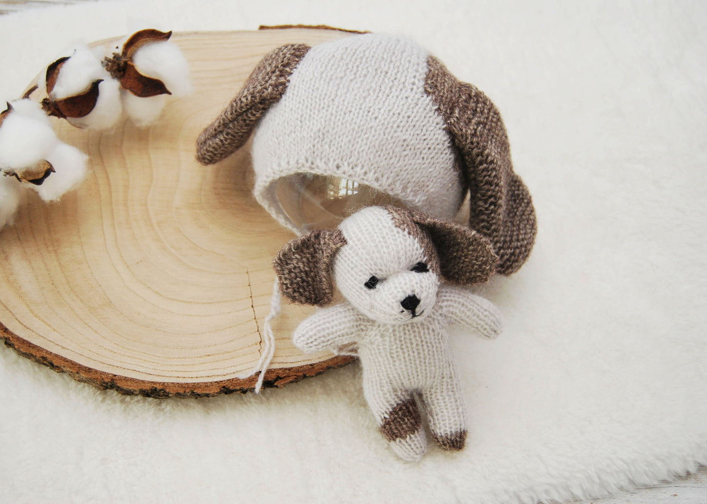 Newborn Toy Photo Prop, DOG Cuddle Toy & Newborn Bonnet, Newborn Props, Photography Set, Newborn Lovey