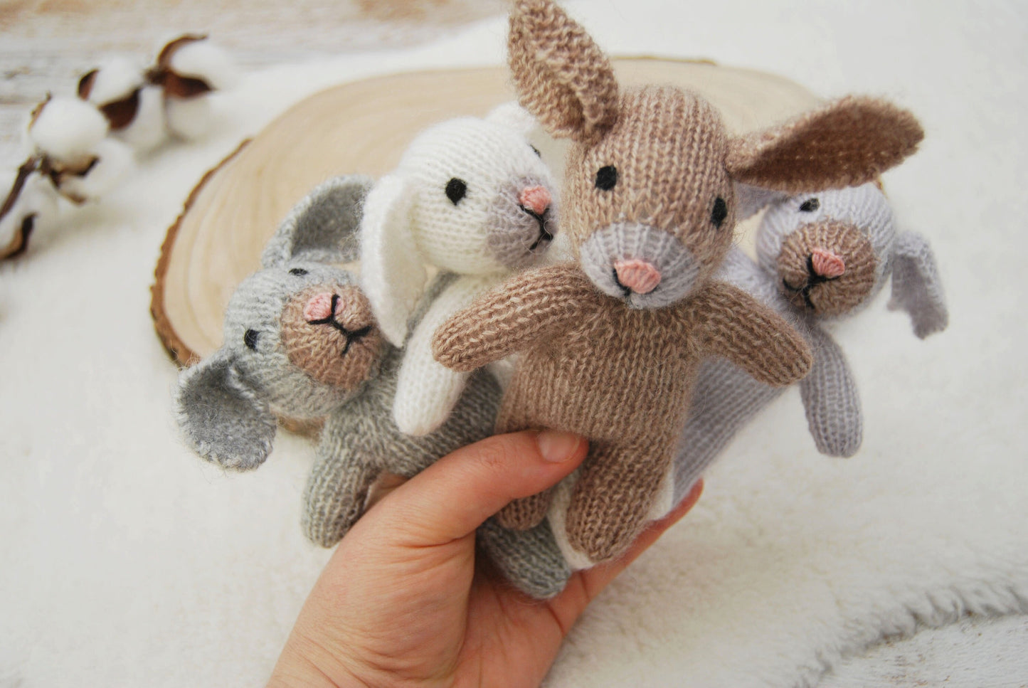 3 Pieces Photography SET: Bunny Toy, Newborn Bonnet, Newborn Panties; Newborn Photo Props, Knitted Bunny Outfit for Newborn