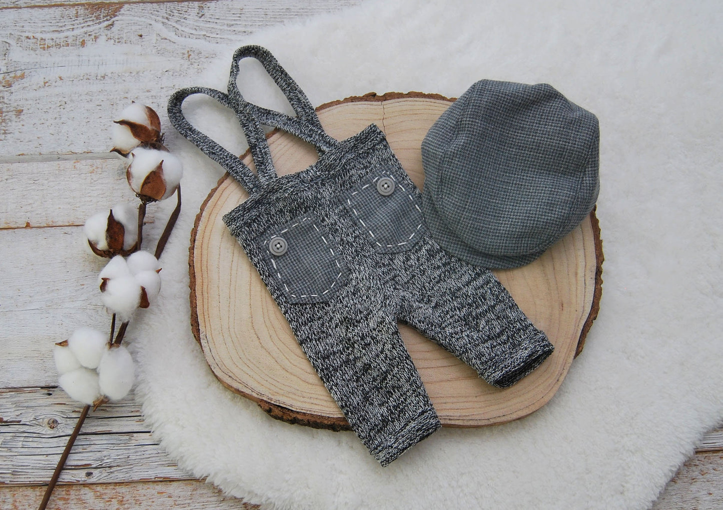 Newborn boy props, Newborn cap, Newborn pants, Gray outfit newborn boy, Photography props, Newsboy hat