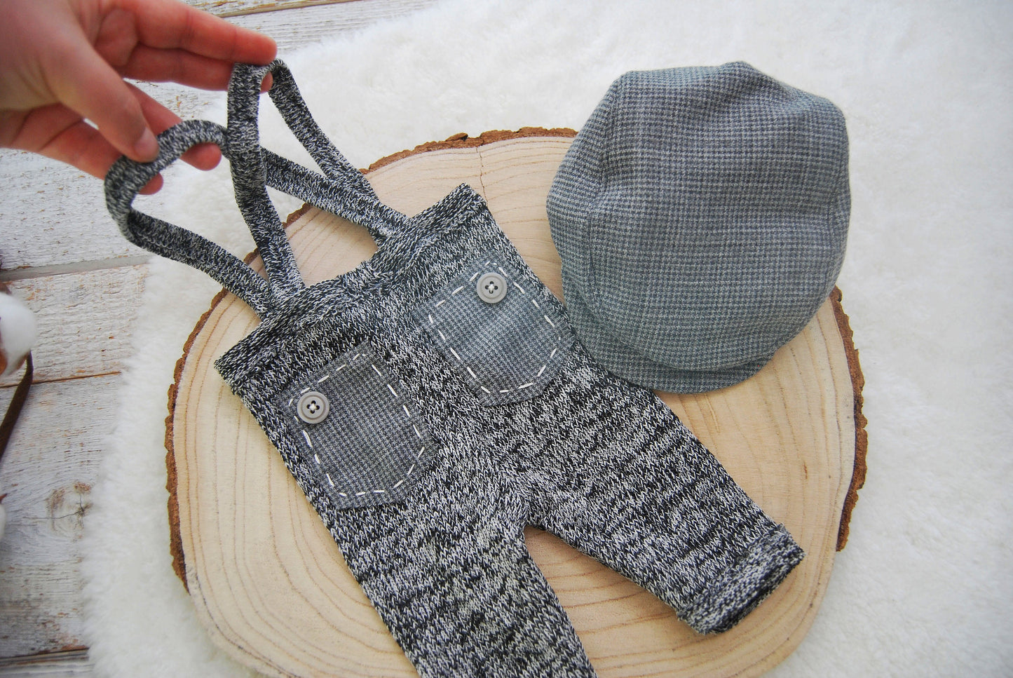 Newborn boy props, Newborn cap, Newborn pants, Gray outfit newborn boy, Photography props, Newsboy hat