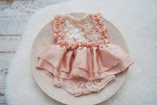 Pink NEWBORN ROMPER, Ruffled Romper Baby Girl Photo Prop Outfit, Newborn Photo Props, Lace Newborn Outfit, Photography Props