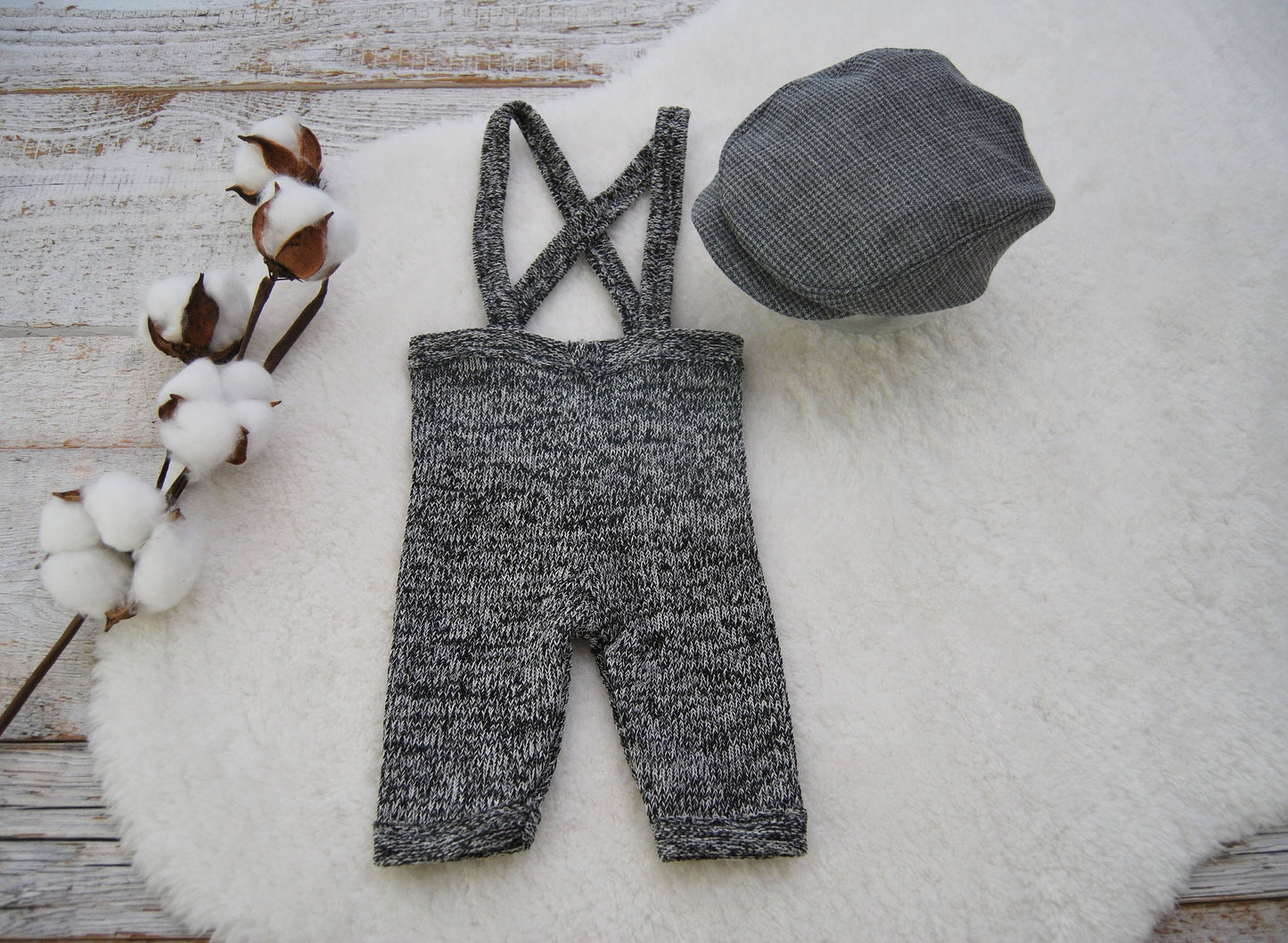 Newborn boy props, Newborn cap, Newborn pants, Gray outfit newborn boy, Photography props, Newsboy hat