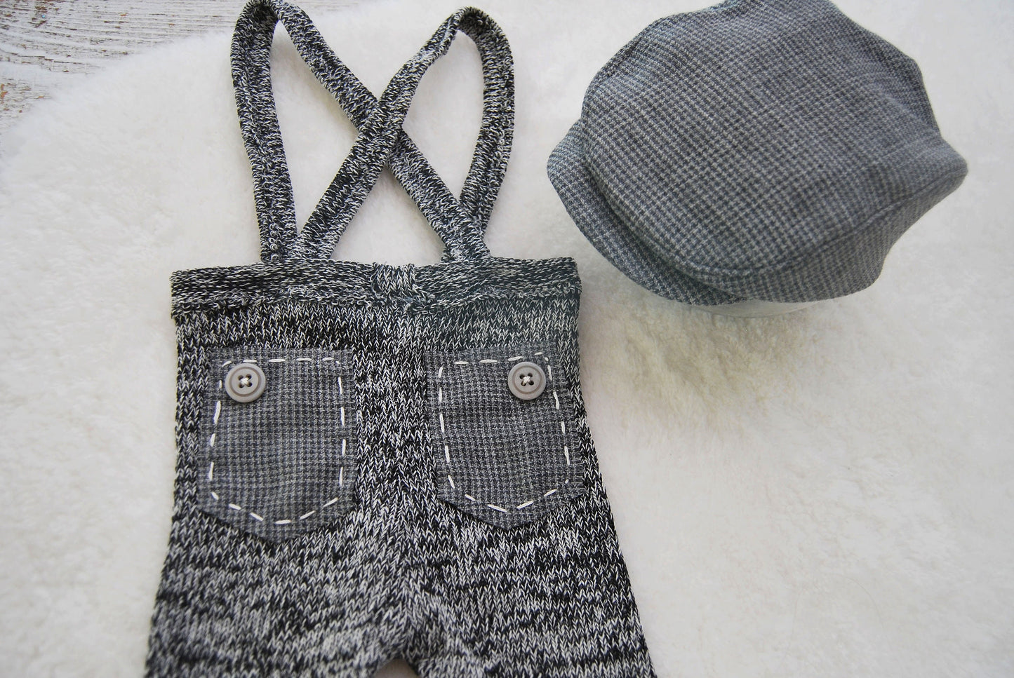 Newborn boy props, Newborn cap, Newborn pants, Gray outfit newborn boy, Photography props, Newsboy hat