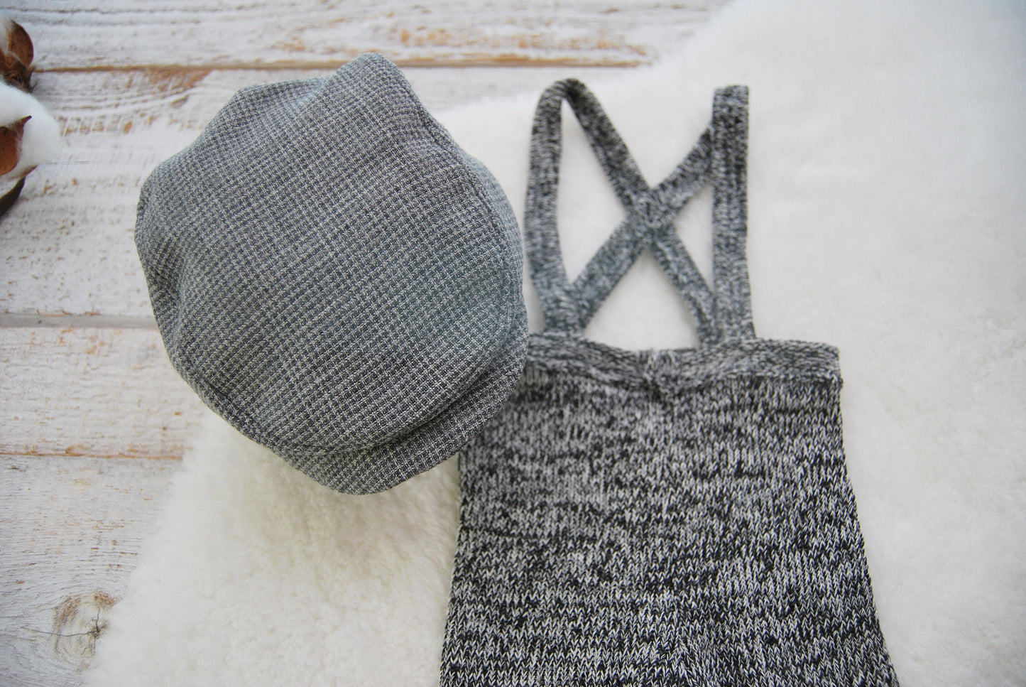 Newborn boy props, Newborn cap, Newborn pants, Gray outfit newborn boy, Photography props, Newsboy hat