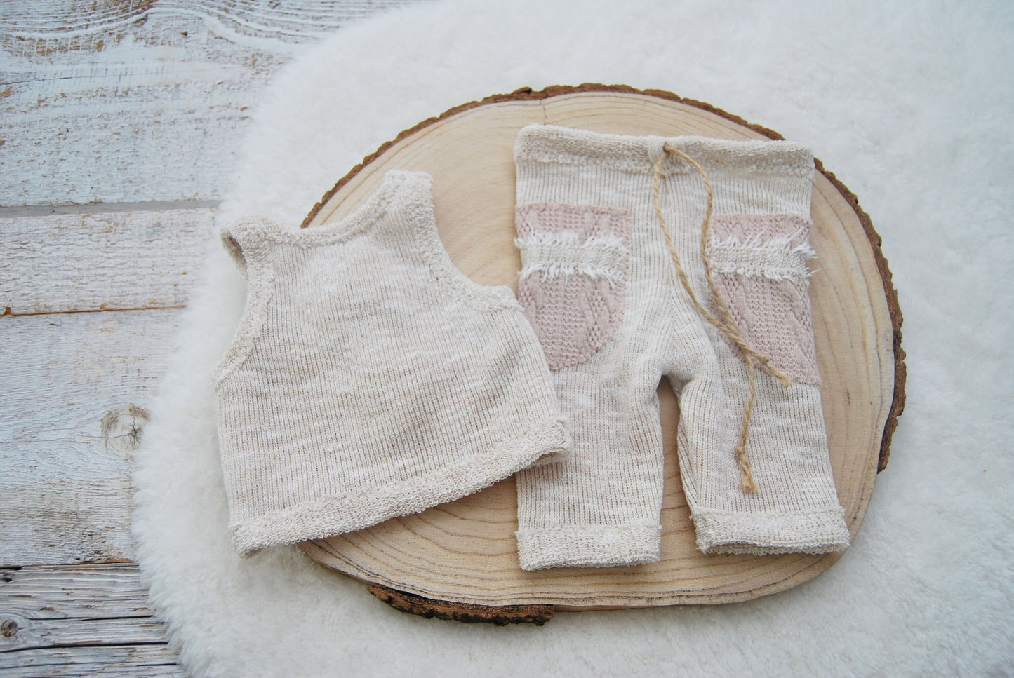 Beige newborn boy outfit for photoshoot, Baby photo prop set, Newborn photography outfit for boys, Boho baby boy outfit: vest and pants