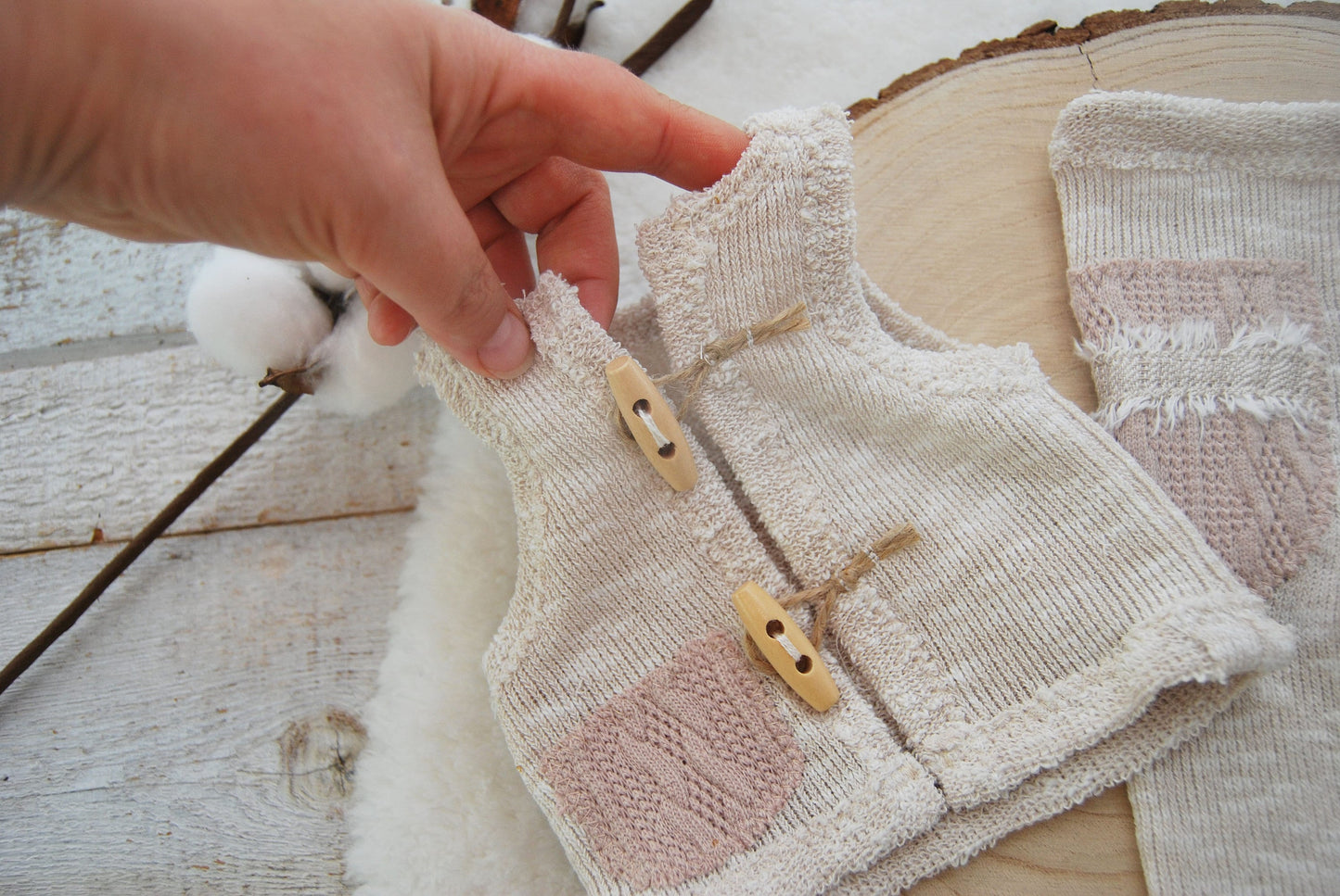 Beige newborn boy outfit for photoshoot, Baby photo prop set, Newborn photography outfit for boys, Boho baby boy outfit: vest and pants