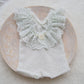 Newborn girl lace romper with ruffles, Newborn photo prop outfit for baby girls, Silvery grey ruffled newborn girl photo outfit