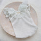 Newborn girl lace romper with ruffles, Newborn photo prop outfit for baby girls, Silvery grey ruffled newborn girl photo outfit