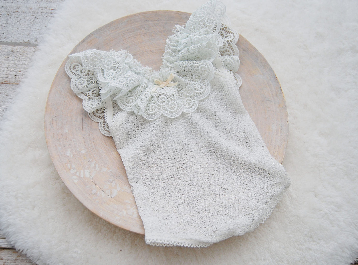 Newborn girl lace romper with ruffles, Newborn photo prop outfit for baby girls, Silvery grey ruffled newborn girl photo outfit