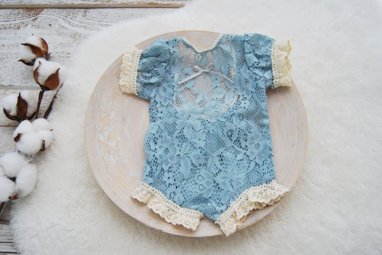 Blue newborn romper, Lace baby girl photo outfit, Newborn photography prop dress, Newborn girl outfit with train and bow, Photography outfit