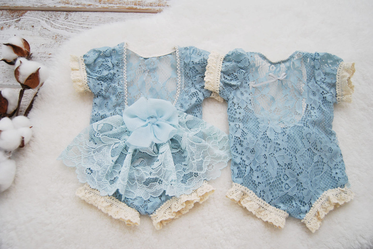 Blue newborn romper, Lace baby girl photo outfit, Newborn photography prop dress, Newborn girl outfit with train and bow, Photography outfit