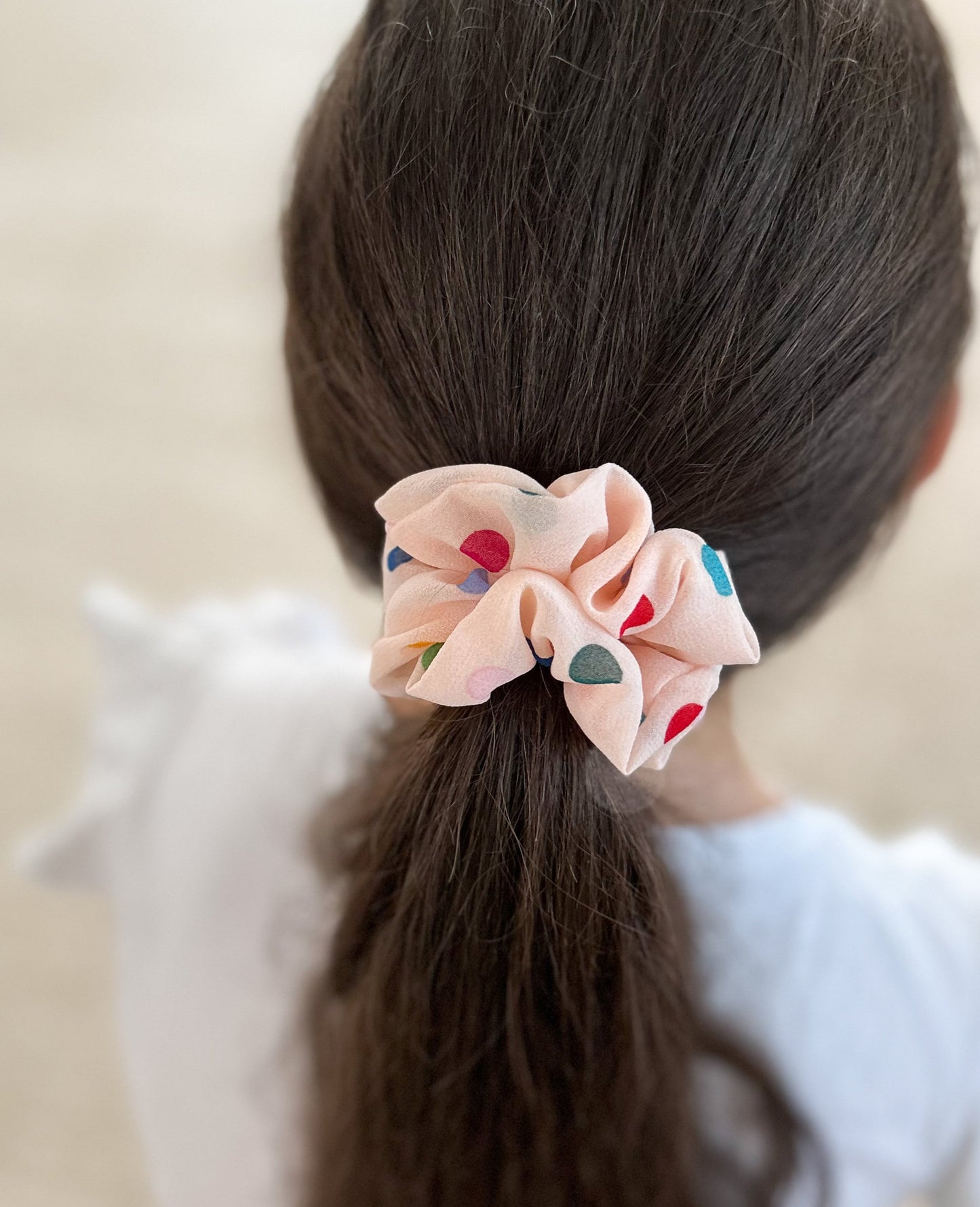 Girl Scrunchie, Pink chiffon scrunchie, Polka Dot Scrunchie, Fluffy Hair Tie, Gift for Her