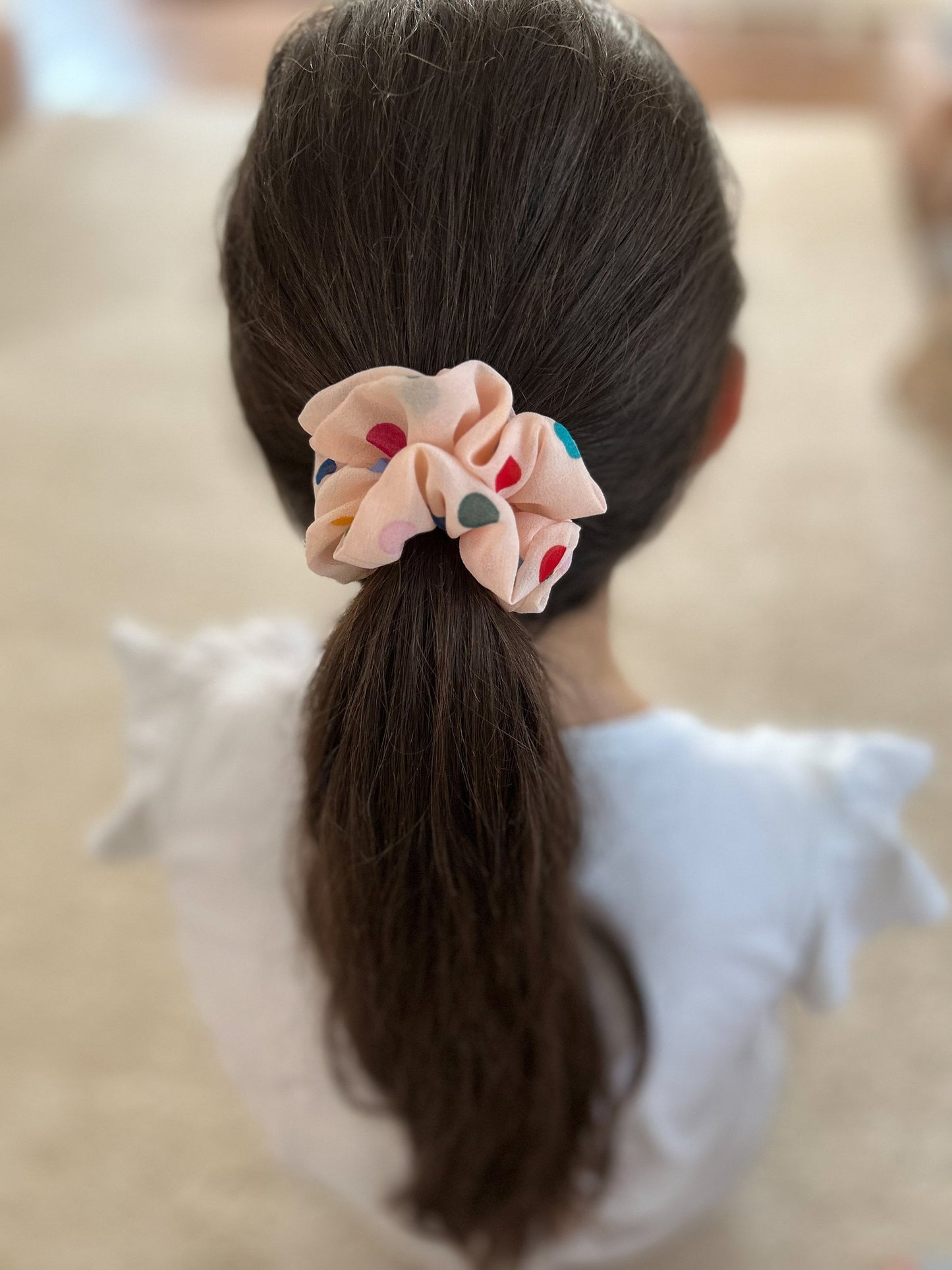 Girl Scrunchie, Pink chiffon scrunchie, Polka Dot Scrunchie, Fluffy Hair Tie, Gift for Her