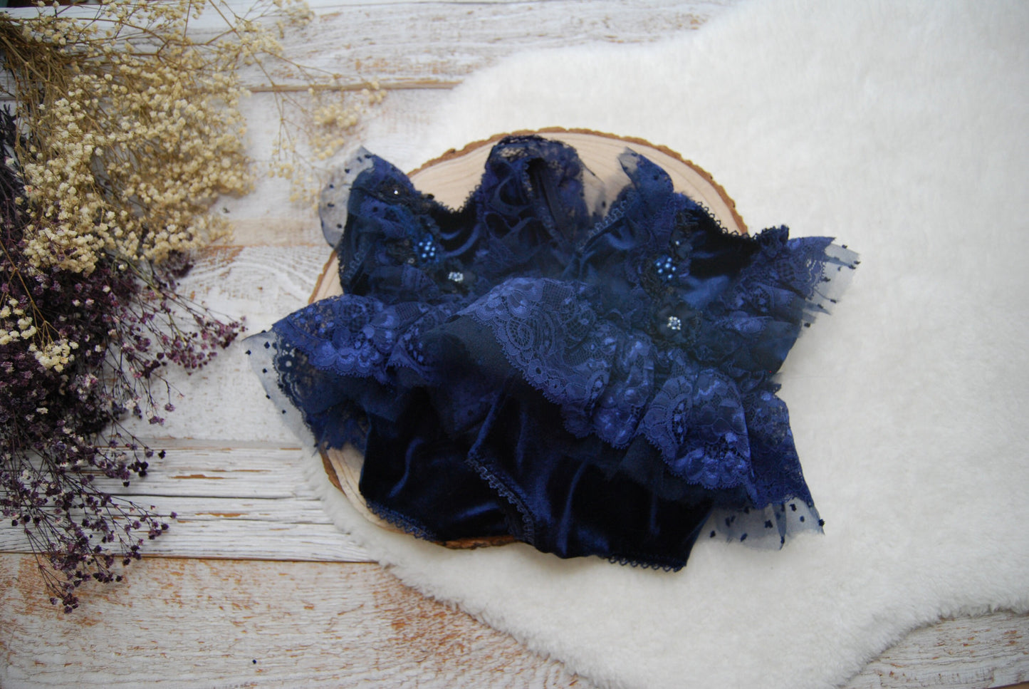 Newborn romper, Dark blue newborn photo outfit for girls, Lace romper baby girl, Ruffled romper girl, Baby Photo Props